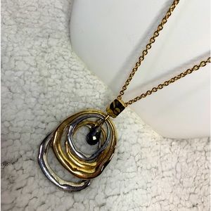 Vintage Hammered Silver tone & gold tone Rings Pendant Necklace Jewelry Y2K